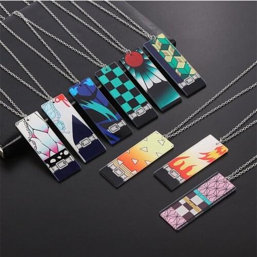 Anime Demon Slayer Tomioka Giyuu Kochou Shinobu Cosplay Pendant Necklace Acrylic Fashion Cartoon Chain Choker Accessories Gifts
