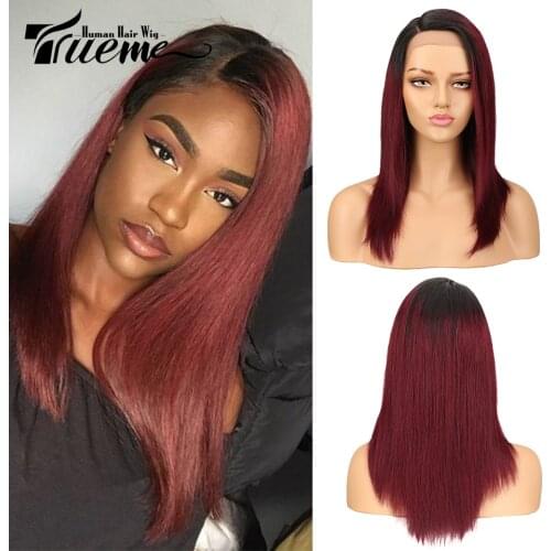 Trueme L Part Lace Wigs For Black Women Brazilian Ombre Blonde Blue Human Hair Wig Colored Straight Blond Lace Part Wig