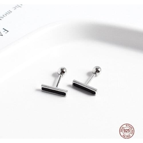 LKO Simplicity One Word Screw 925 Sterling Silver Stud Earring Korean Version Personality for Women Girls Trend Jewelry Ear