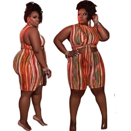 Plus Size S-4xl New Jumpsuit Women Wholesale Striped Bodycon Summer Bandage Vest Print Playsuits Birthday Outfits Dropshipping