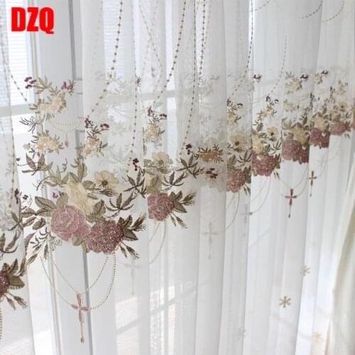 Luxury Lace Blue Embroidered Curtains Sheer For Living Room Pink-purple Romantic Princess Window Screen Kitchen Tulle Drapes