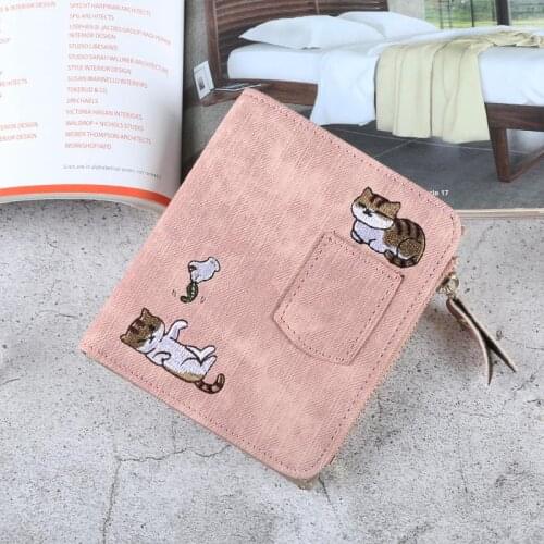 2020 Luxury Embroidery Cat Wallet Women Purse Coin Pocket Kawaii Leather Women Wallets Money Bag Card Holder Girls Clutch