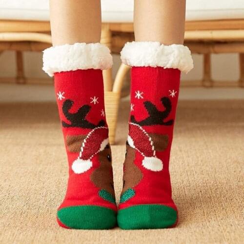 Xmas Cozy Warm Thick Fleece Silicon Pads Anti-Slip Indoor Floor Thermal Fuzzy Christmas Socks for Women