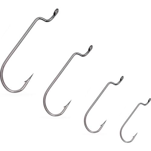 100Pcs High carbon steel fishing hooks Sizes 1/0# 2/0# 3/0# 4/0# Crank bait hook Pesca Strength Anzol Pesca Offset Fishhook