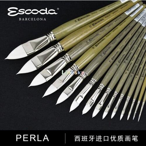 Escoda 1510 OPTIMO PERLA series Cat tongue watercolor brush ,White toray synthetic | filbert | grey | short handle