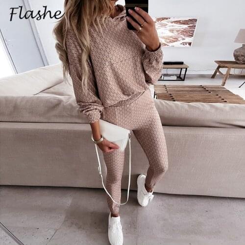 Tracksuits Womens Two Piece Set 2021 Spring Autumn Hoodies Sweatshirts Elastic Waist Pants Sets Female Casual Sports Suits