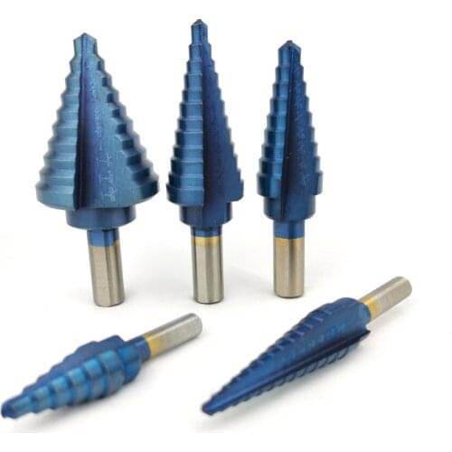 ALLSOME 6Pcs HSS Nano Blue Coated Step Drill Bit With Center Punch Set Hole Cutter Drilling Tool HT2887