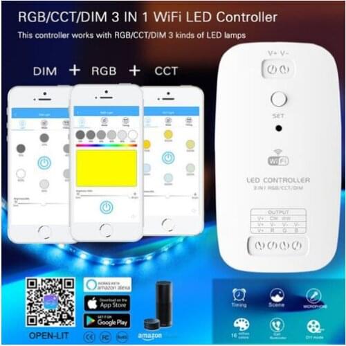 RGB / CW WW led strip Wifi controller By Amazon Alexa Phone APP 15A WIFI Smart LED Dimmer Control iOS/An for 5050 3528 LED Tape