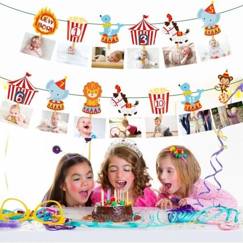 Baby Shower Party Decorations Carnival Cartoon Circus Animal Photo Display Hanging Banner Kid Happy Birthday Party Supplies