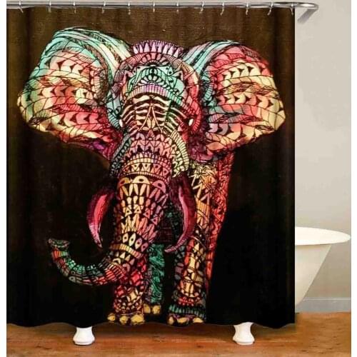 3D Elephant Shower Curtain Black White Color Waterproof Bathroom Curtain With 12 Hooks Bohemian Style Home Bathroom Decor