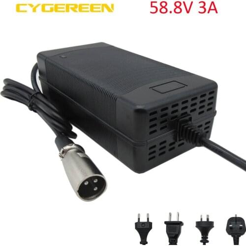 52V Ebike Battery Charger Output 58.8V 3A XLRM XLR Male 3pin Socket GX16 use for 14S 51.8V 52V 15AH 20AH 25AH battery with fan