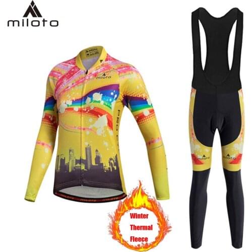 Females' Team Race Bicycle Sets Winter Mountain Road Bike Cycling Jersey Suit for Women Keep Warm MTB Windproof Cycling Clothing