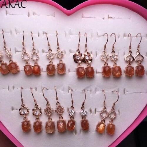 Approx 6-7*8-9mm natural sgolden sunstone S925 sterling silver earrings for women earring 1pair/ set send randomly