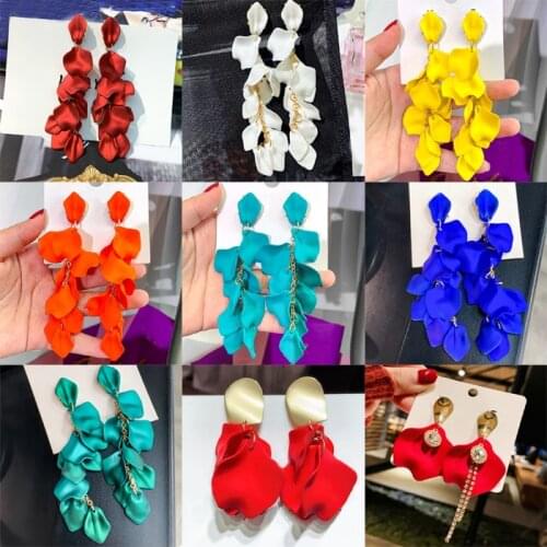 Fashion Rose petal flowers Dangle earrings for women Vintage creative temperament contracted woman Drop earrings fine jewelry