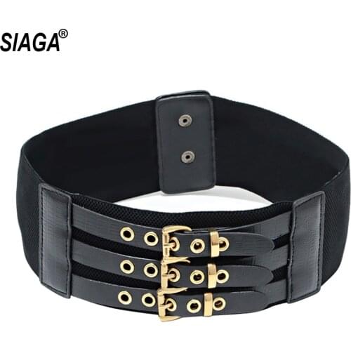 Ladies Black Waistline Patent Leather Wide Belt for Women Decorative Genuine Elastic Waistband 8.5cm Wide Made in China FCO256