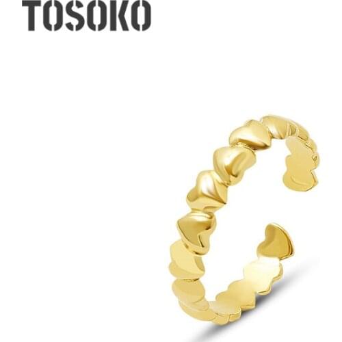 TOSOKO Stainless Steel Jewelry Peach Heart Love Ring Female Index Finger Ring Opening Adjustable Simple BSA153