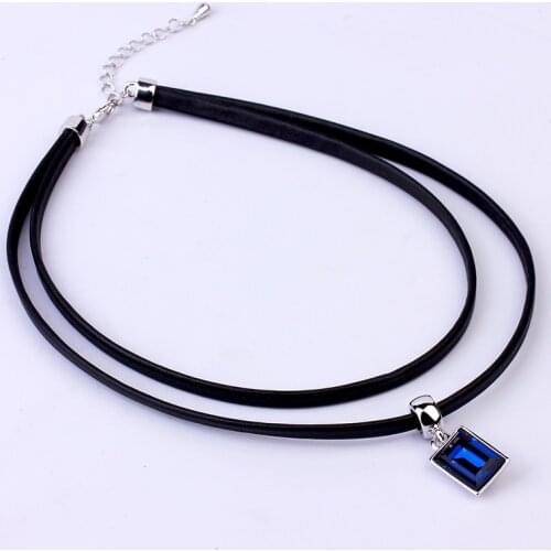 Fashion Black Leather Choker Necklace For Women Multilayer Crystal Pendant Chocker Necklaces Punk Collar Trendy Jewelry 2020