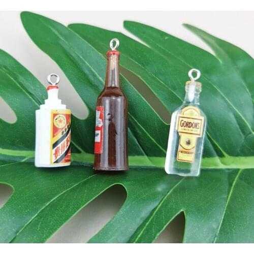 10pcs 3D Mini Beer Bottle Pendant White Spirit GIN Beer Resin Charms Earring Keychain Necklace Jewlery Findings Phone Case DIY