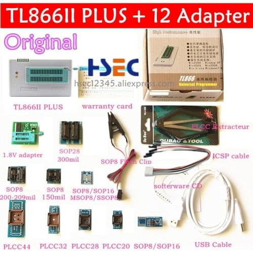100% Original XGecu TL866II Plus USB Programmer+12items IC Adapters SOP8 Test Clip replace Minipro TL866CS TL866A usb Programmer