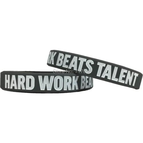 100pcs Inspirational Quote HARD WORK BEATS TALENT wristband silicone bracelets free shipping by ePacket A