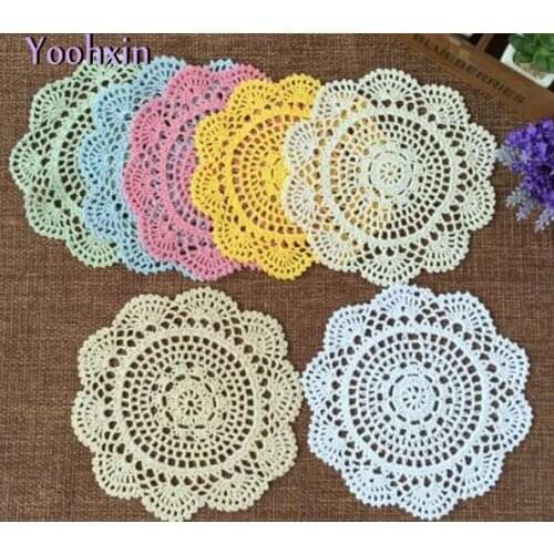 20CM Round Modern handmade cotton crochet mat pads place mat cup mug doily home tableware christmas placemats table decorations