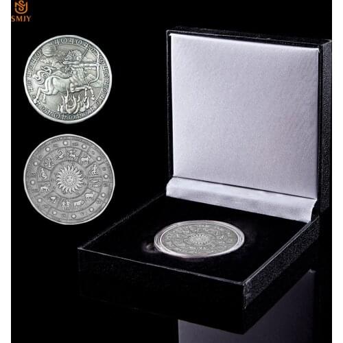 2020 Sagittarius Antique Silver Copy Coins Euro Astrology Twelve Constellation Totem Relief Metal Rare Challenge Coin W/Gift Box