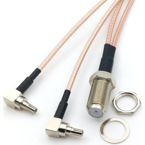 50pcs F Female to Y type 2X CRC9 Angle Male Splitter Combiner cable pigtail RG316