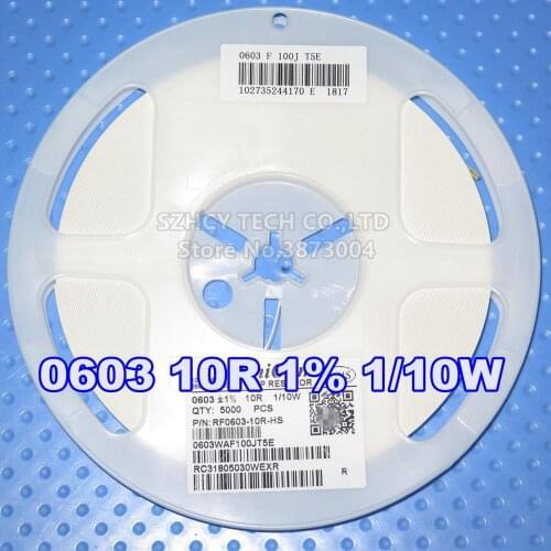 5000Pcs 0603 10R 1% 1/10W RF0603-10R-HS 1608 New and origianl