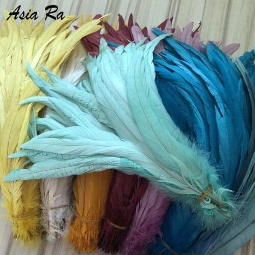 Free Shipping 500pcs/lot Mint Green Dyed 24 colours Hot Sale Natural Dyed 25-30cm 10-12 inch Decoration Rooster Tail Feathers