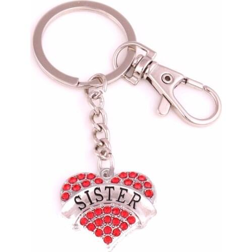 Family Member Jewelry Drop shipping 1"*1" inches rhodium plated SISTER Pave Crystal Heart Charm Lobster Claw Key Chain