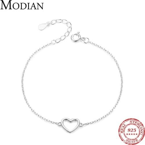 Modian Authentic 925 Sterling Silver Classic Simple Heart Link Chain Bracelet For Women Charm Fine Statement Jewelry Accessories