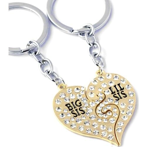 Big sis lil sis Key chains set Retro pattern Key rings splice heart keychains sets big lil sister bff key rings for best friends