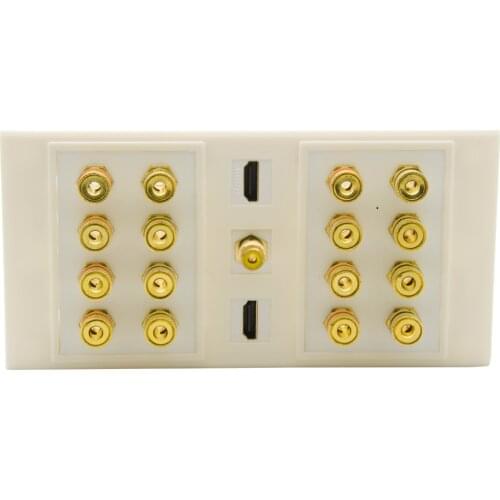 Dual 86 Female To Female 8.1 Speaker Banana Sound box Wall Plate With 2 Ports HDMI 1 Port RCA Support Customization