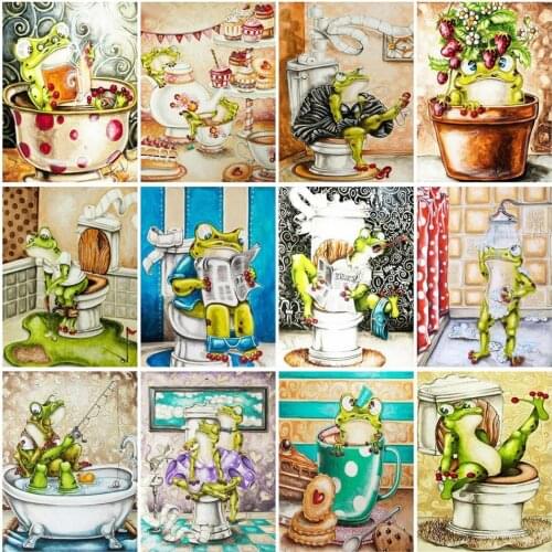 Diy 5d Full Diamond Embroidery Animal Square Round Diamond Toilet Frog Mosaic Furniture Decoration Hobby Gift