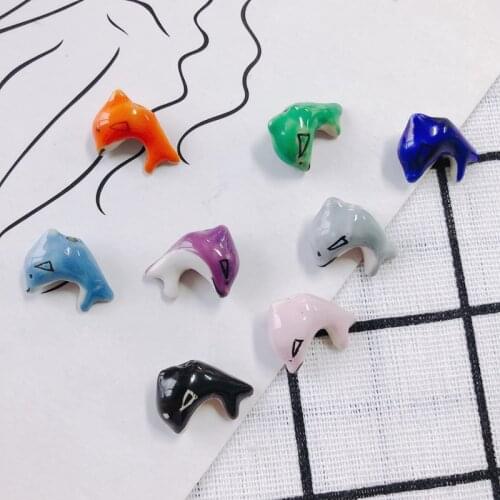 DIY jewelry accessories wholesale simple cartoon cute colorful little dolphin ceramic pottery clay beads hand drawn pendant