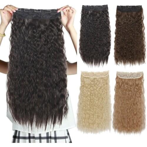 Azqueen Long Synthetic Water Wavy Clips Extension Hairpiece Wrap on 5 Clip Hair Ombre Brown Tail Blonde Fack Hair
