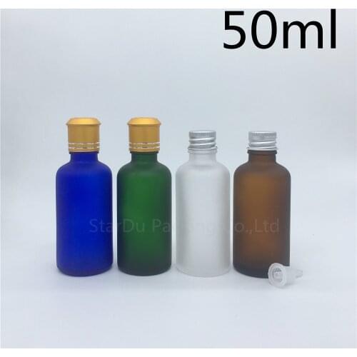 Travel bottle 50ml Green blue amber transparent frosted Glass Bottle, Vials Essential Oil Bottle with Aluminum cap