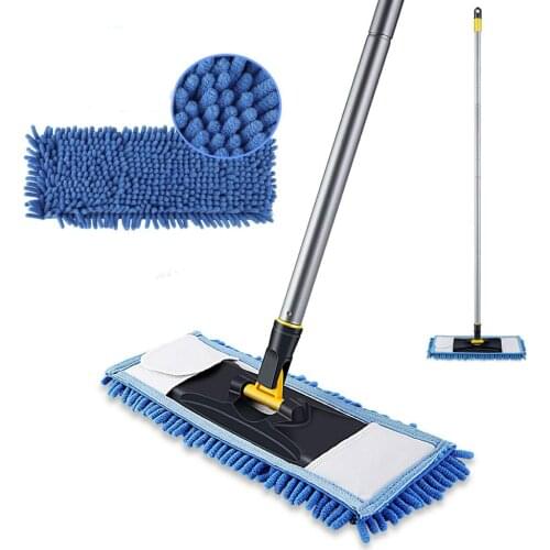 Flat Mop for Floor Cleaning with Washable Chenille Microfibe Mop Pads Dry & Wet Flat Mop for Hardwood Tile Marble Floor