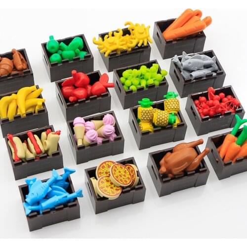 Friends Food City Figure Accessories Building Blocks Creative Fruit Bread Carrot Pizza Cherry Fish Vegetable Part MOC Bricks Toy
