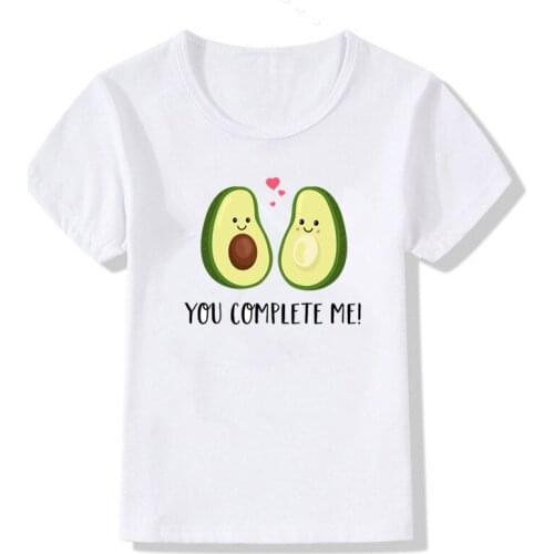 Fashion New Avocado Print Kids T Shirts Funny Kawaii Cartoon Girls Tops Harajuku White O-Neck Short Sleeves Boys T Shirt