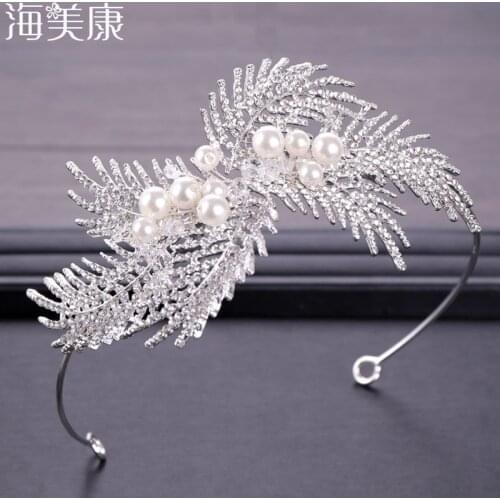 Haimeikang Fashion Pearl Hairband Headband Crowns Dainty Wedding Hair Accessories Women Tiaras Bridal Forehead Band Jewelry