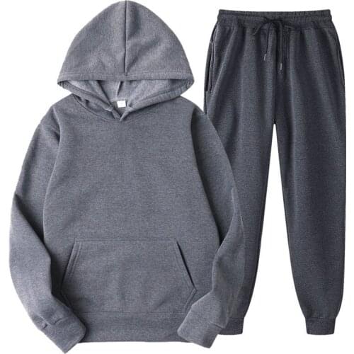 Two Piece Sets Women Tracksuit Oversized Hooded Fleece Long Sleeve Men Hoodie Suit Autumn Winter Sport Pants Set Francais Couple