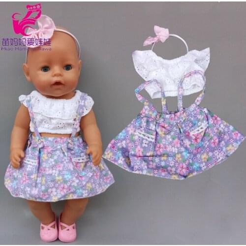 43cm 40cm baby bona doll Country style summer strap dress headband 18 inch american generation girl doll clothing
