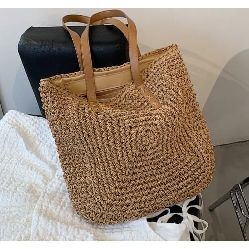 Fashion Rattan Women Shoulder Bags Woven Female Handbags Large Capacity Summer Beach Straw Bags Casual Big Tote Purses 2021