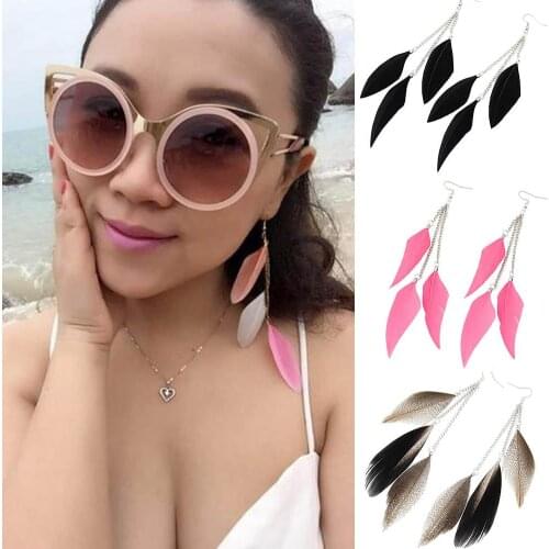 Fashion Feather Long Tassel Chain Charm Women Hook Earrings Party Jewelry Gift New Chic
