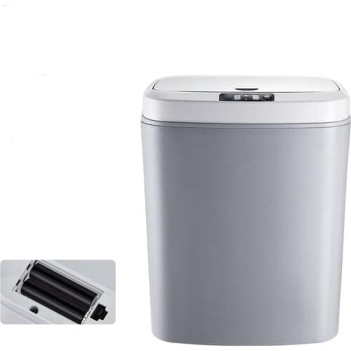 Garbage Can With Lid Lighting Trashcan 16L Trash Bin White Stereo Dual-mode Sensing Infrared USB Sensor Smart ABS Ashbin