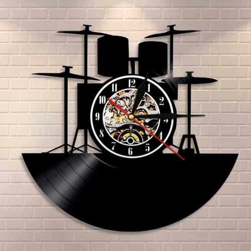 Music Band Drums Musical Drum Kit Vinyl Record Wall Clock Instruments Drummer Home Decor Wall Clock Unique Rock Music Lover Gift