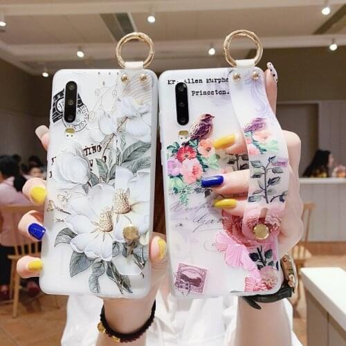 Flower Soft TPU Case For Huawei Mate 40 30 20 10 P smart Plus 2019 P40 P30 P20 Lite Pro Relief Floral Phone Wristband Case