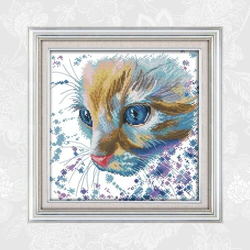 Watercolor Cat Joy Sunday Cross Stitch Kits Printed on Canvas 11CT 14CT DMC Embroidery Sets DIY Handmade Beginner Needlework
