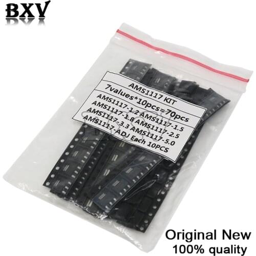 70pcs AMS1117 Voltage Regulator Kit 1.2V/1.5V/1.8V/2.5V/3.3V/5.0V/ADJ 1117 7 values Each 10PCS SOT-223